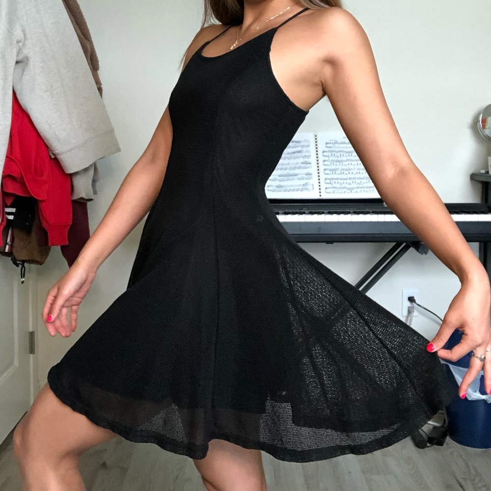 Open back black sheer mesh summer dress